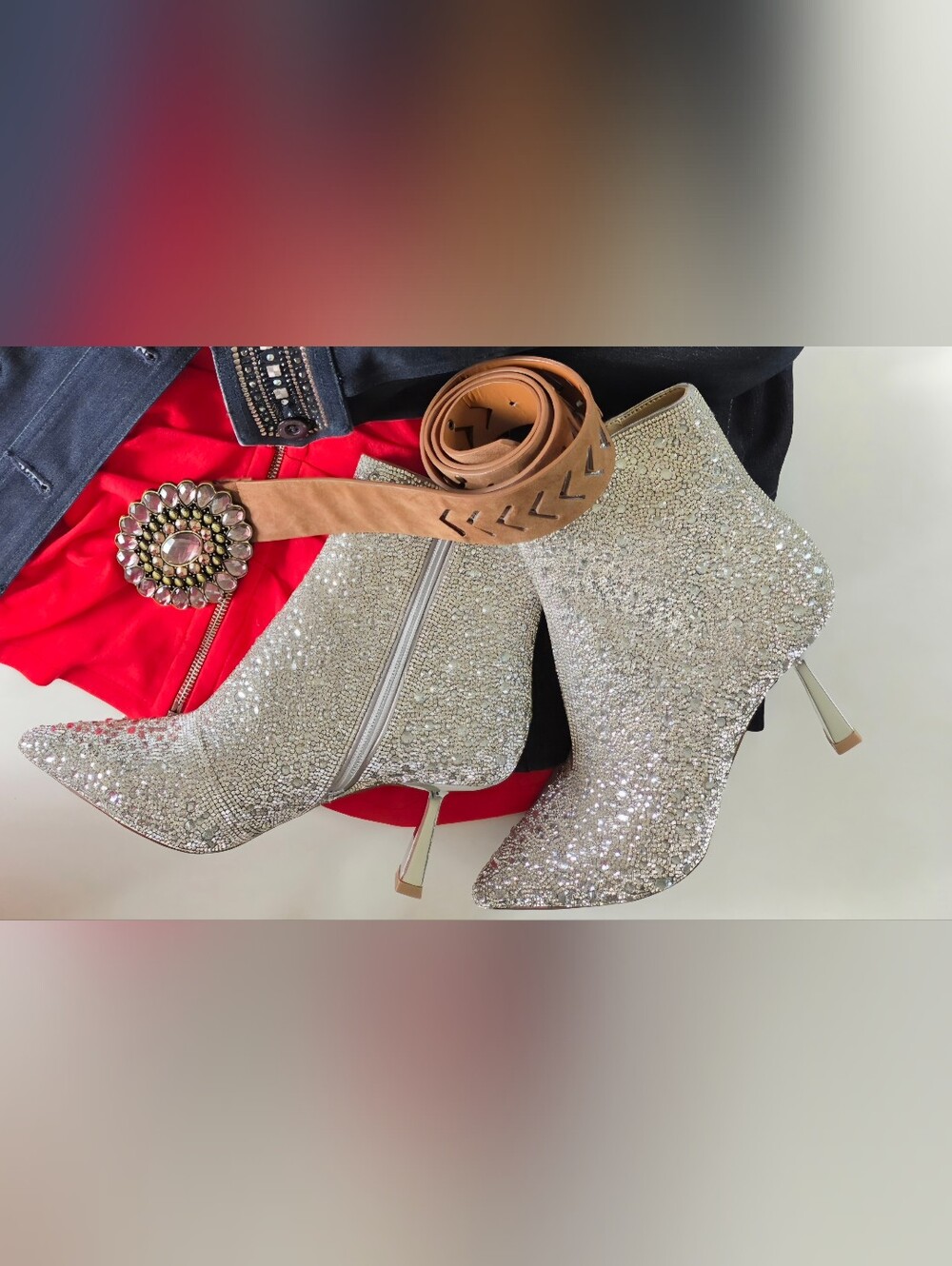 Steve Madden Rhinestone 8.5 Boho Western Festival Statement Bling Ankle Boots